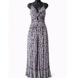 Angie Floral Paisley  Front Cutout Wide Leg Jumpsuit B5A42/A984 Small